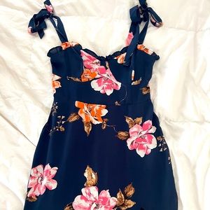 Lulus navy bright floral shoulder tie dress